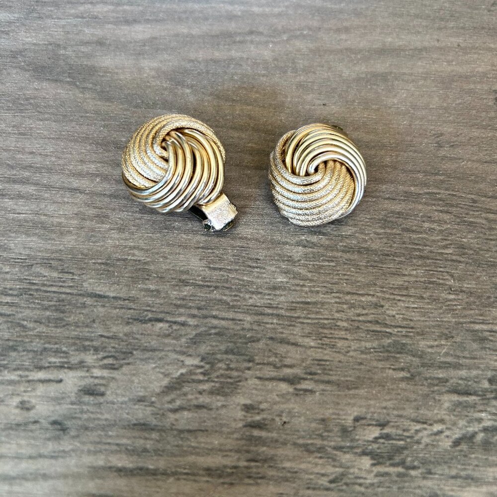 W. Germany clip earrings gold tone brushed shiny knot